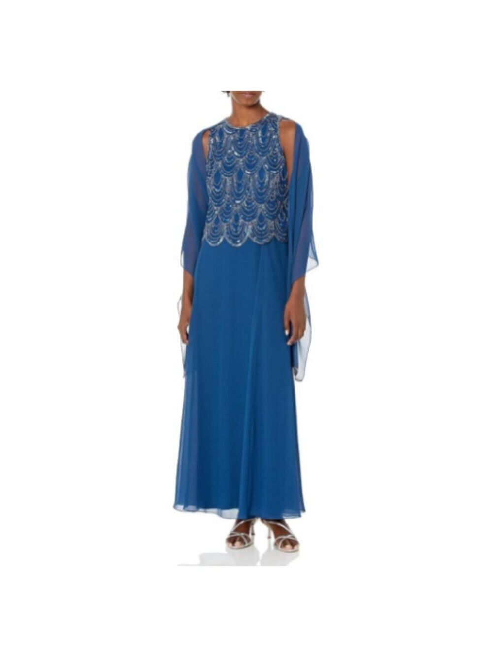 **J Kara** Women's  Sleeveless Beaded Pop Over Long Dress with Scarf 8P NWT